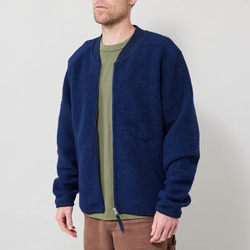Universal Works Zip Bomber Jacket Indigo Wool Fleece-1