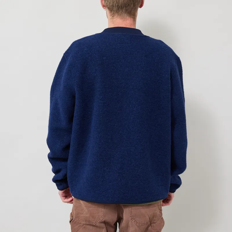 Universal Works Zip Bomber Jacket Indigo Wool Fleece-2