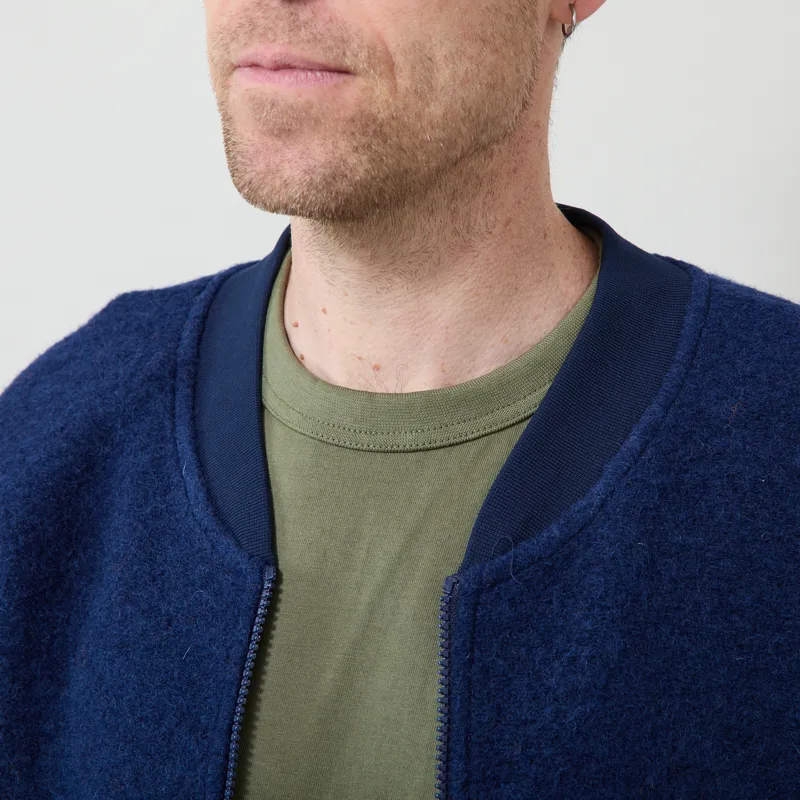 Universal Works Zip Bomber Jacket Indigo Wool Fleece-3