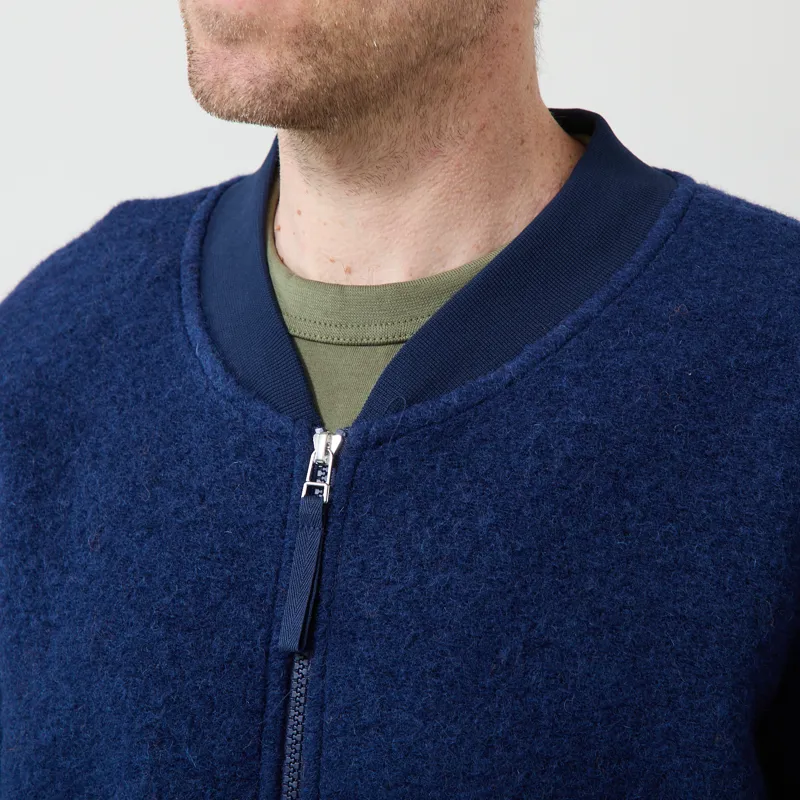 Universal Works Zip Bomber Jacket Indigo Wool Fleece-5