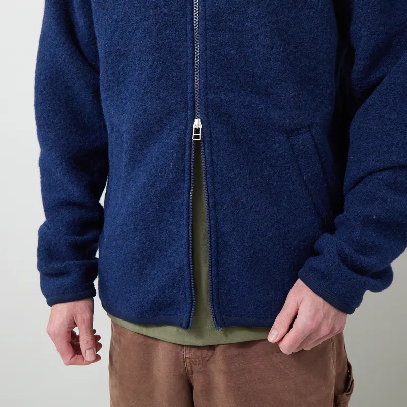 Universal Works Zip Bomber Jacket Indigo Wool Fleece-8