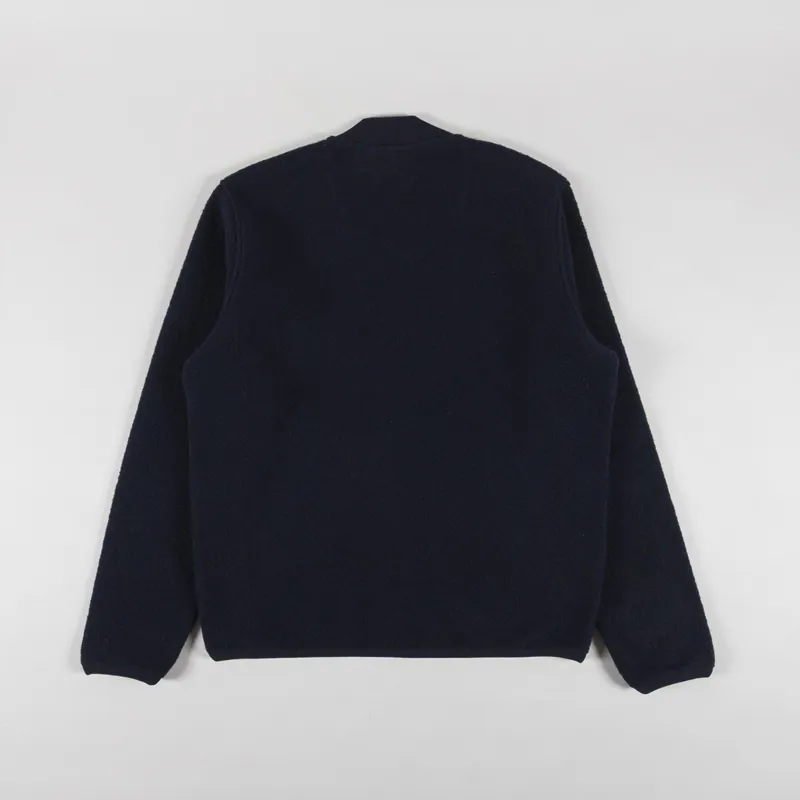 Universal Works Zip Bomber Jacket Navy Wool Fleece-1