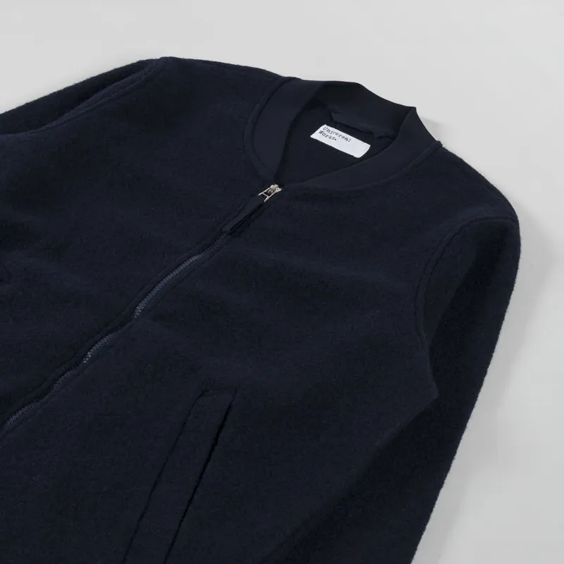 Universal Works Zip Bomber Jacket Navy Wool Fleece-2