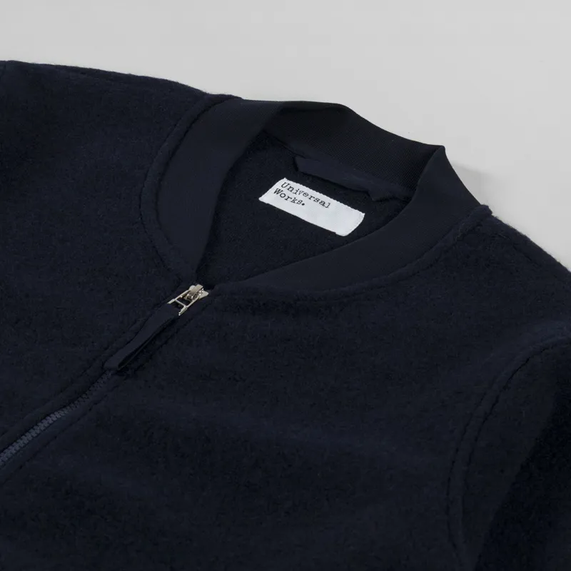 Universal Works Zip Bomber Jacket Navy Wool Fleece-4