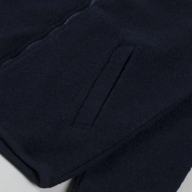 Universal Works Zip Bomber Jacket Navy Wool Fleece-6