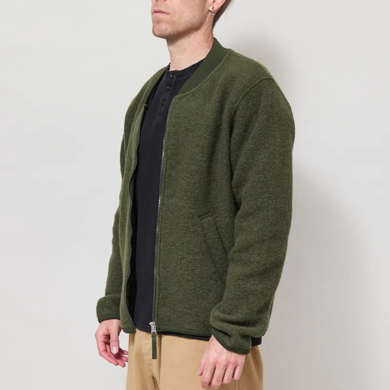 Universal Works Zip Bomber Jacket Olive Wool Fleece-1