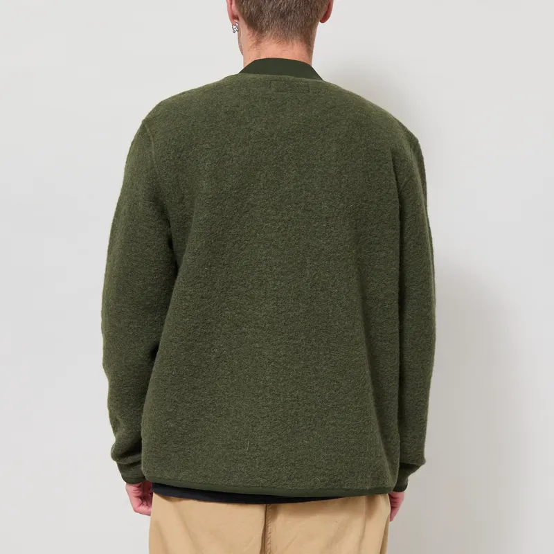 Universal Works Zip Bomber Jacket Olive Wool Fleece-2