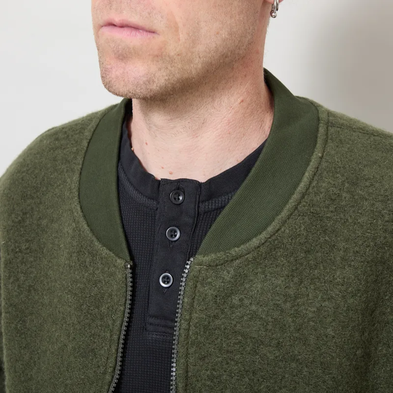Universal Works Zip Bomber Jacket Olive Wool Fleece-3