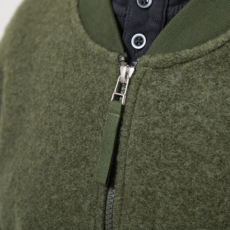 Universal Works Zip Bomber Jacket Olive Wool Fleece-4