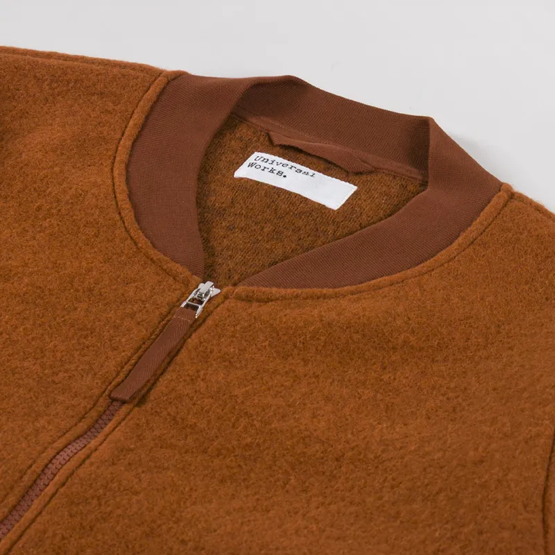 Universal Works Zip Bomber Jacket Rust Wool Fleece-4