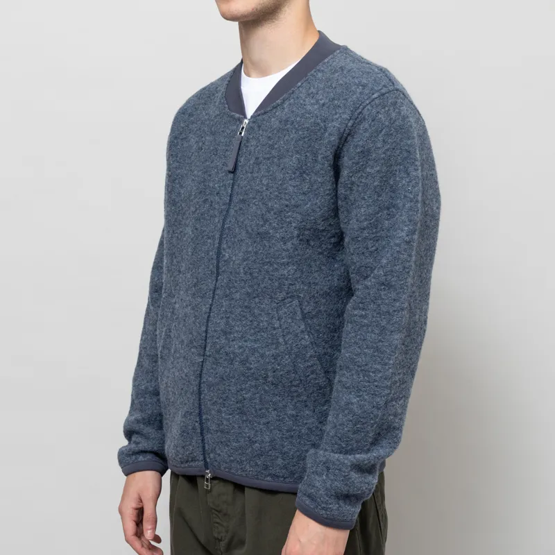 Universal Works Zip Bomber Jacket Slate Blue Wool Fleece-1