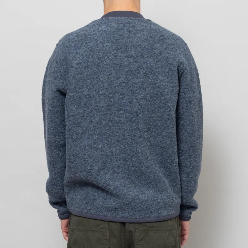 Universal Works Zip Bomber Jacket Slate Blue Wool Fleece-3