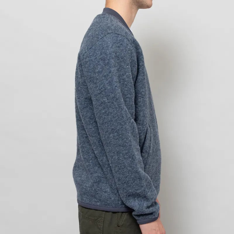 Universal Works Zip Bomber Jacket Slate Blue Wool Fleece-4