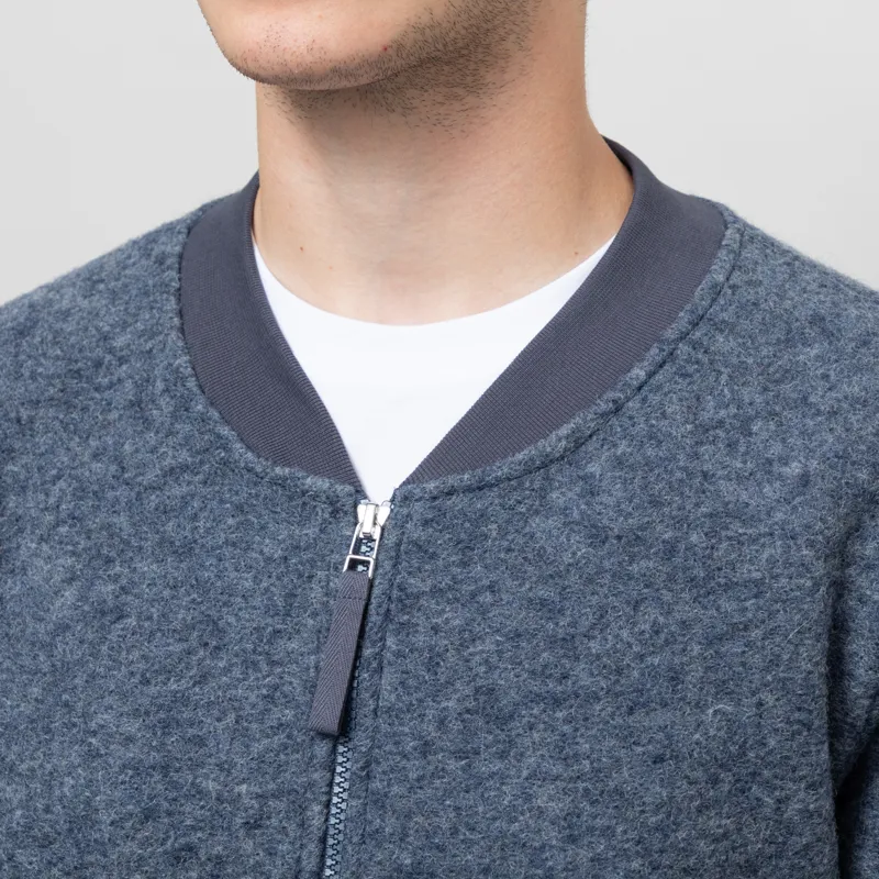 Universal Works Zip Bomber Jacket Slate Blue Wool Fleece-5