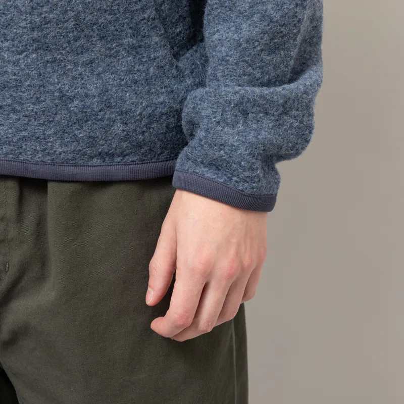 Universal Works Zip Bomber Jacket Slate Blue Wool Fleece-9