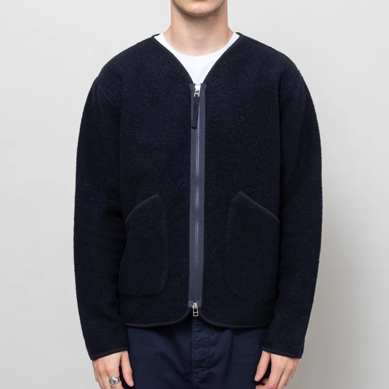 Universal Works Zip Liner Jacket Navy Wool Fleece