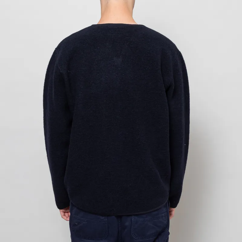 Universal Works Zip Liner Jacket Navy Wool Fleece-3