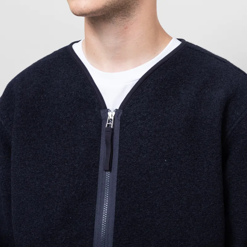 Universal Works Zip Liner Jacket Navy Wool Fleece-5