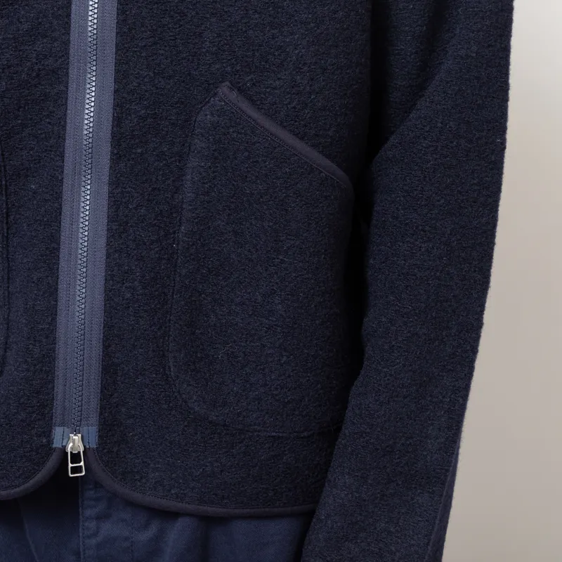 Universal Works Zip Liner Jacket Navy Wool Fleece-6
