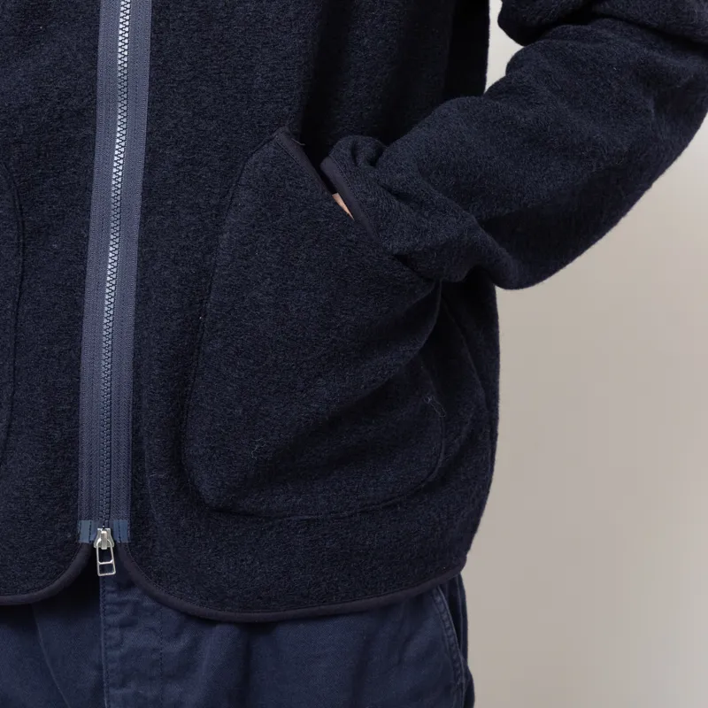 Universal Works Zip Liner Jacket Navy Wool Fleece-8