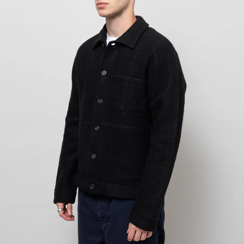 Universal Works Uniform Jacket Black Wool Fleece-1