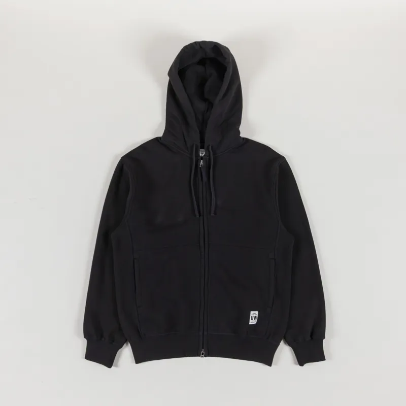 Universal Works Core Hoodie Black Brush Back Sweat