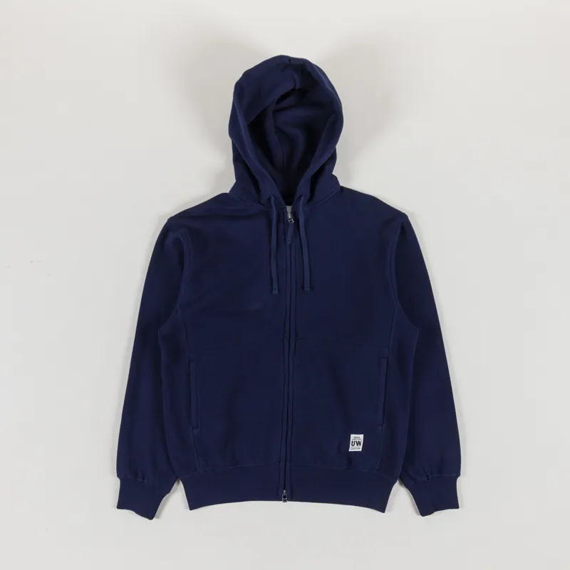 Universal Works Core Hoodie Navy Brush Back Sweat