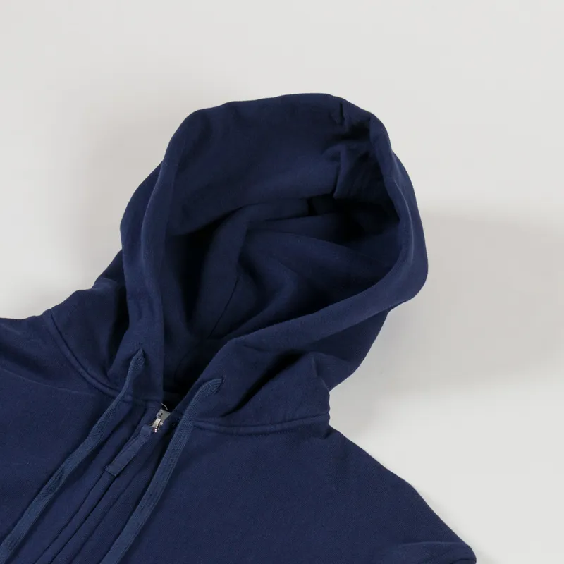 Universal Works Core Hoodie Navy Brush Back Sweat-2