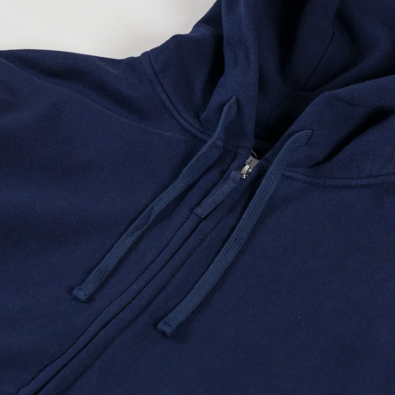 Universal Works Core Hoodie Navy Brush Back Sweat-3
