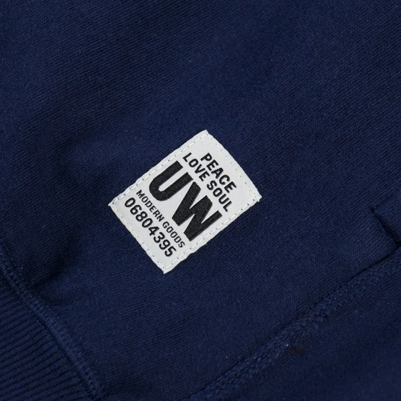 Universal Works Core Hoodie Navy Brush Back Sweat-6