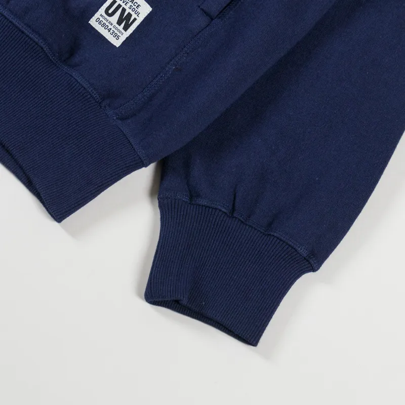 Universal Works Core Hoodie Navy Brush Back Sweat-9