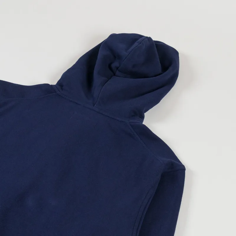 Universal Works Core Hoodie Navy Brush Back Sweat-4
