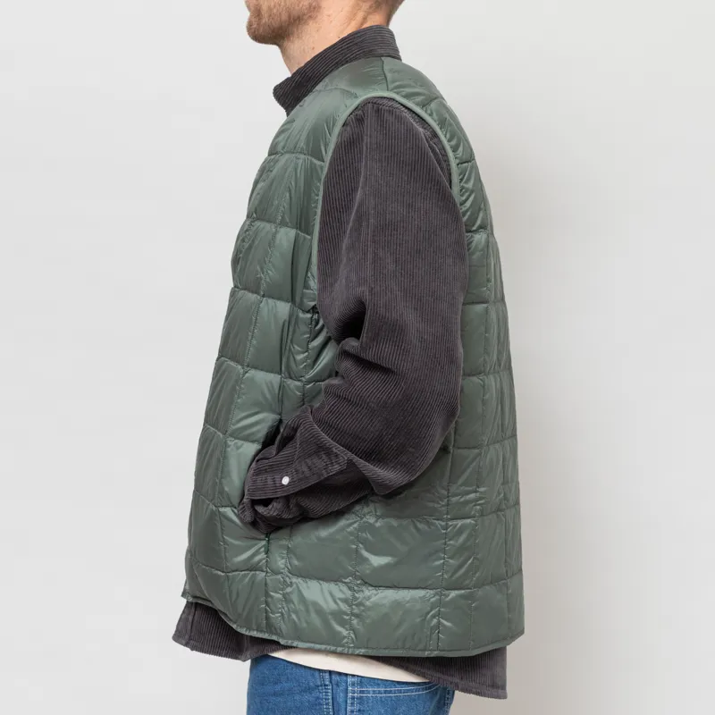 Taion V-Neck Button Down Vest Dark Sage Green-2