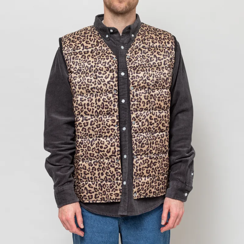 Taion V-Neck Button Down Vest Khaki Leopard
