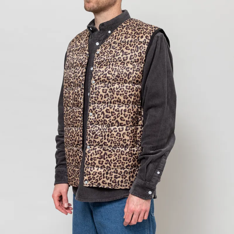 Taion V-Neck Button Down Vest Khaki Leopard-2
