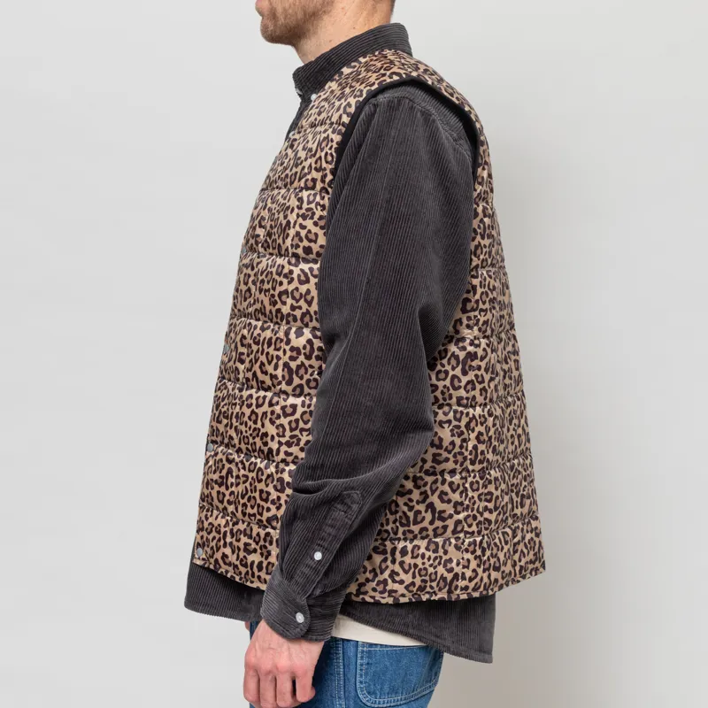 Taion V-Neck Button Down Vest Khaki Leopard-3