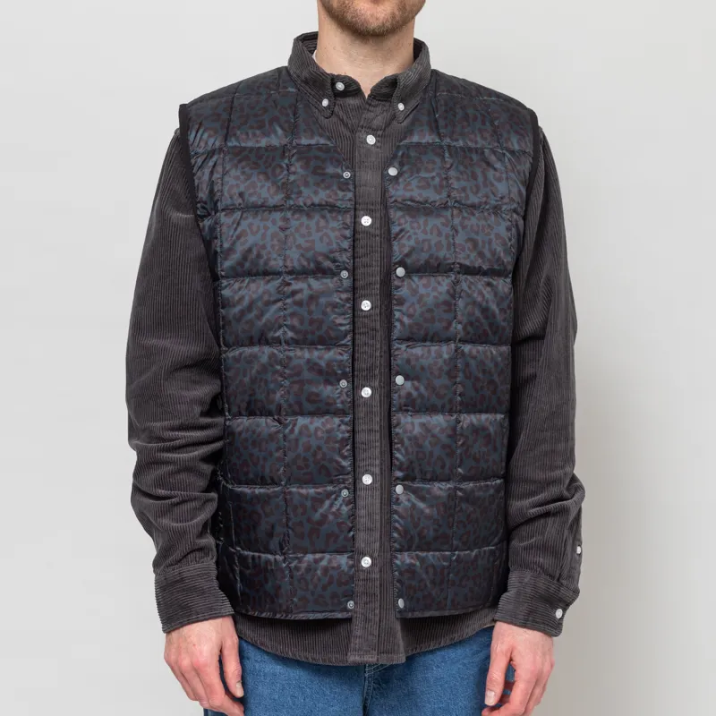 Taion V-Neck Button Down Vest Black Leopard