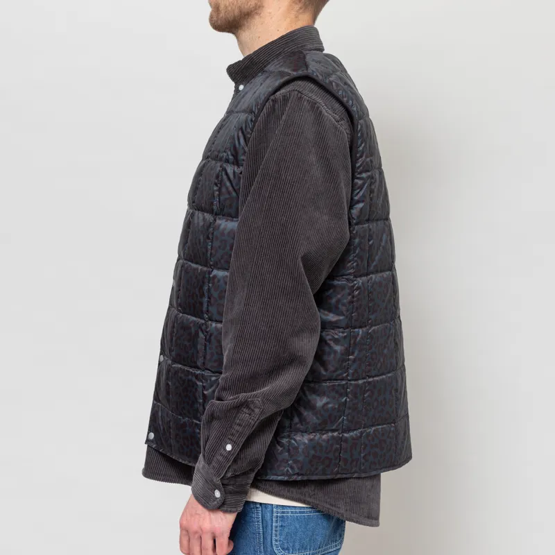 Taion V-Neck Button Down Vest Black Leopard-3