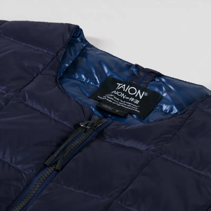 Taion Crew Neck Double Zip Down Vest Navy-6