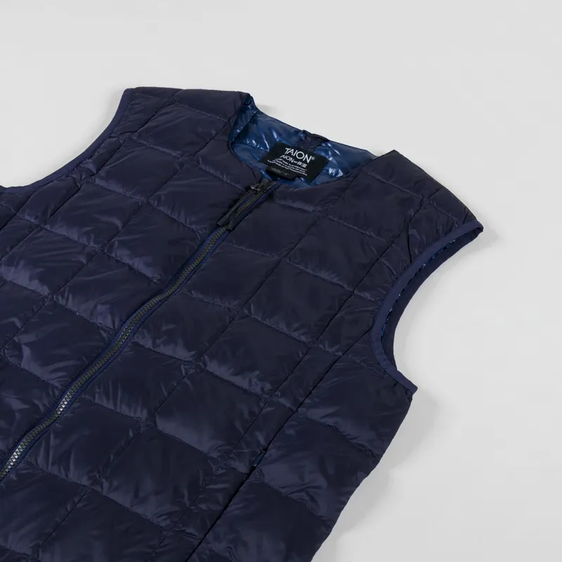 Taion Crew Neck Double Zip Down Vest Navy-3