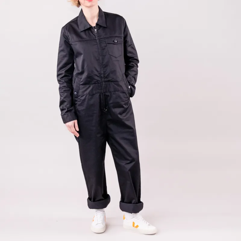 M.C Overalls Polycotton Collared Zip Overall Black-3
