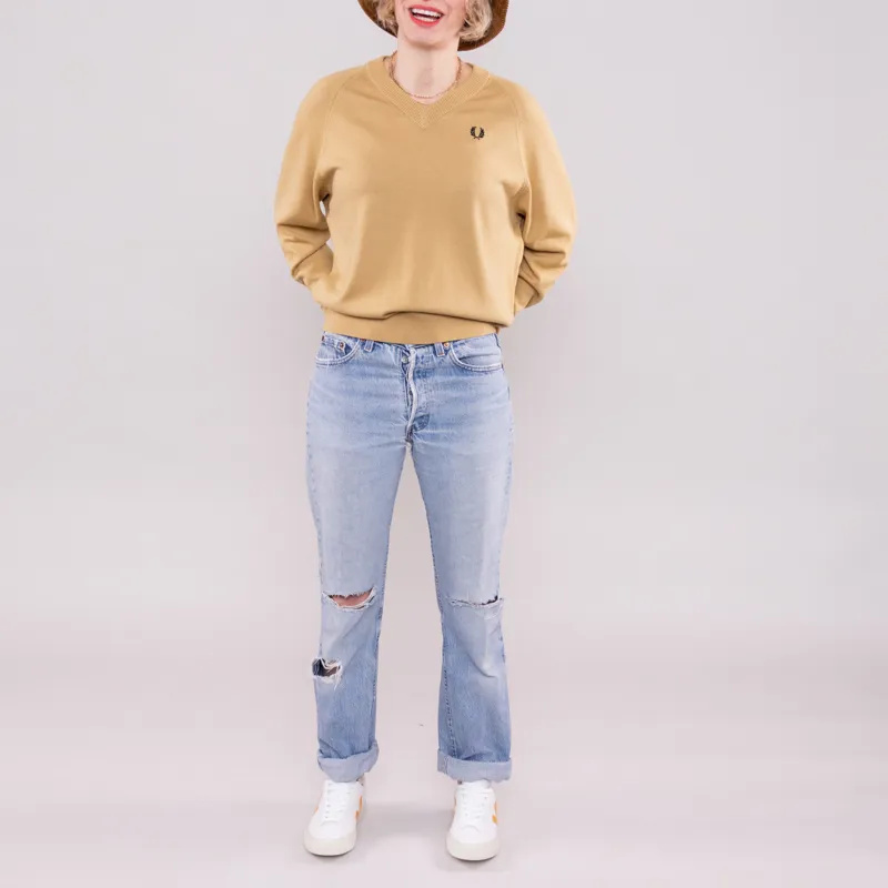 Fred Perry Womens V Neck Jumper Desert-1