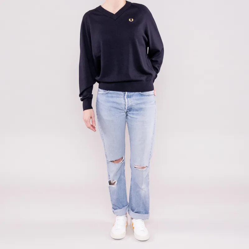 Fred Perry Womens V Neck Jumper Navy-2
