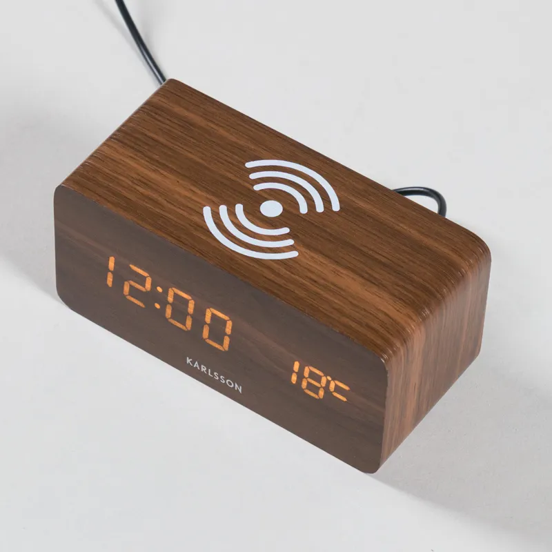 Karlsson Block Phone Charger Alarm Clock Dark Wood Veneer-4