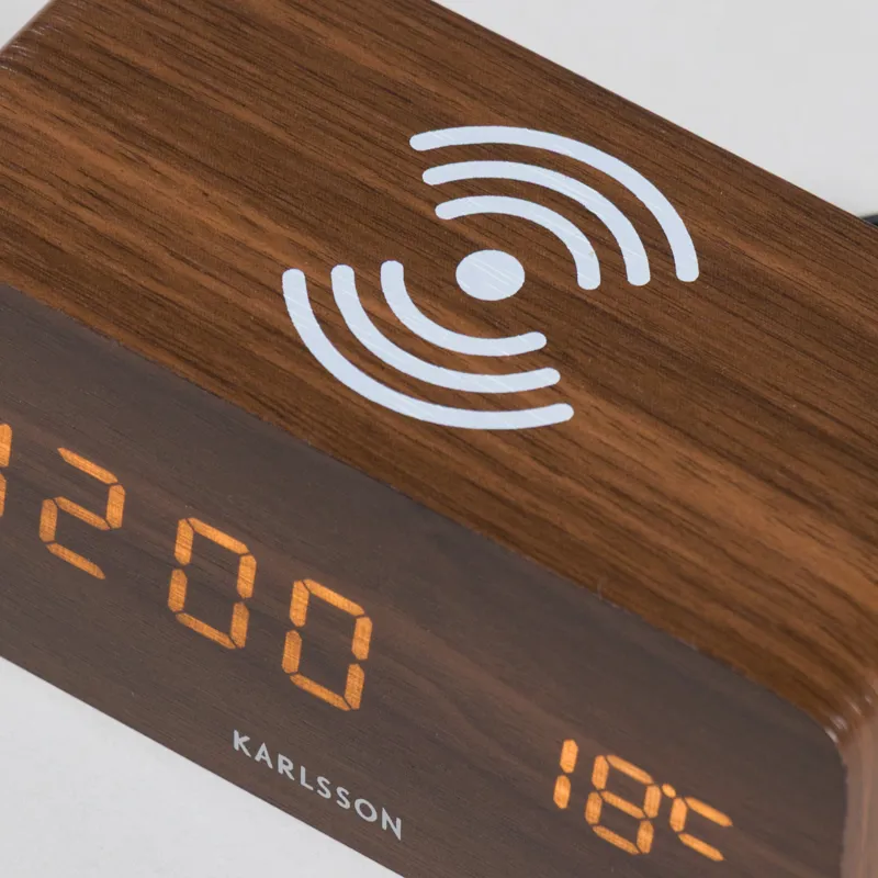 Karlsson Block Phone Charger Alarm Clock Dark Wood Veneer-6