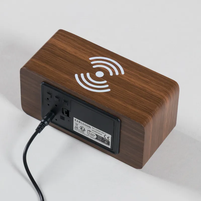 Karlsson Block Phone Charger Alarm Clock Dark Wood Veneer-5