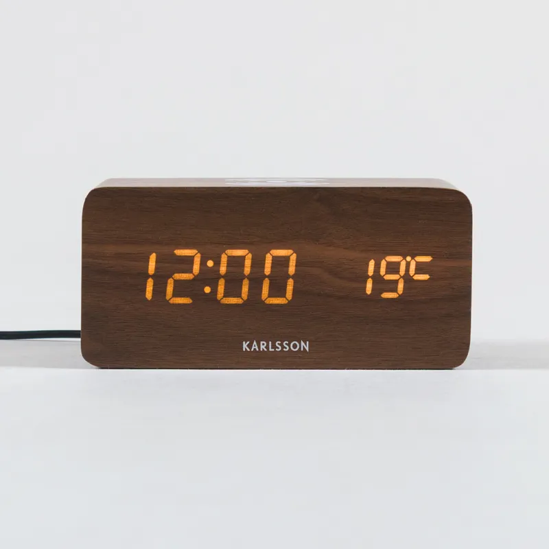 Karlsson Block Phone Charger Alarm Clock Dark Wood Veneer-1