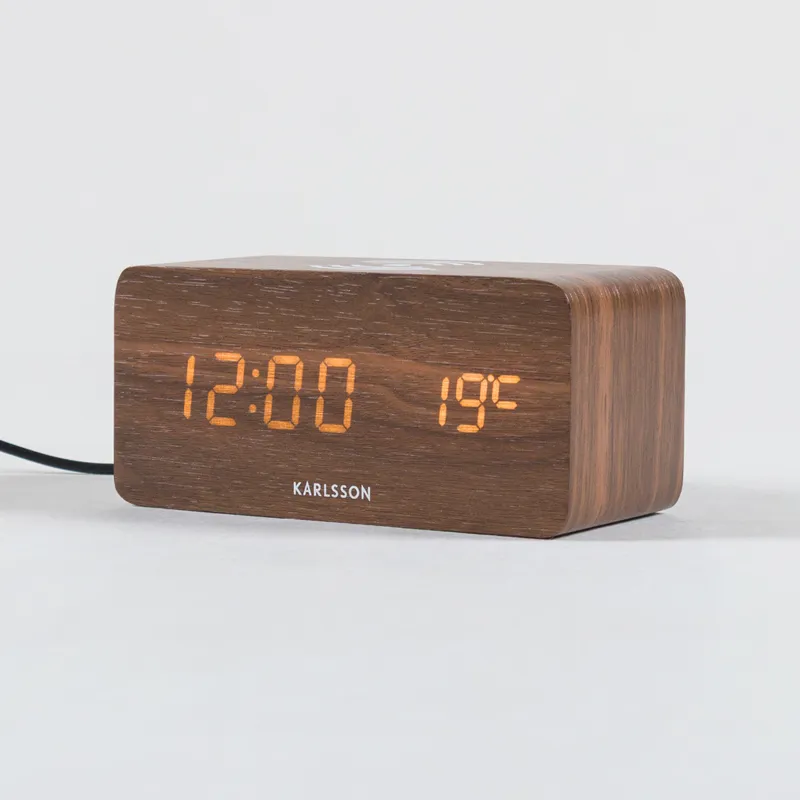 Karlsson Block Phone Charger Alarm Clock Dark Wood Veneer