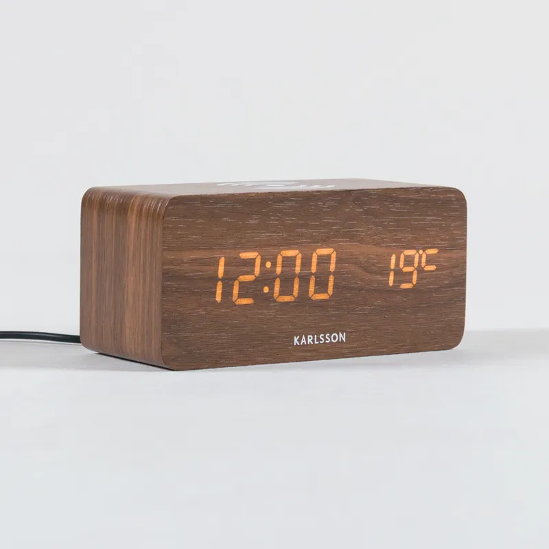 Karlsson Block Phone Charger Alarm Clock Dark Wood Veneer-3