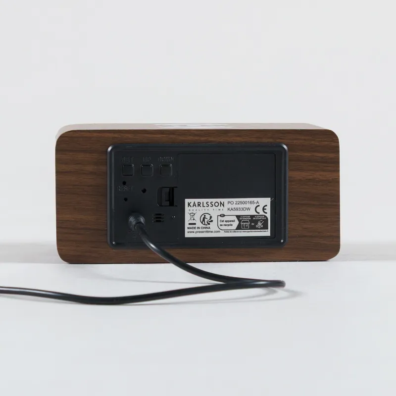 Karlsson Block Phone Charger Alarm Clock Dark Wood Veneer-2